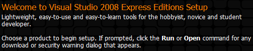 Screencap of VS2008 Express Setup
