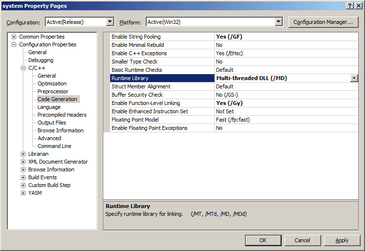 [Project Settings - Runtime Library]